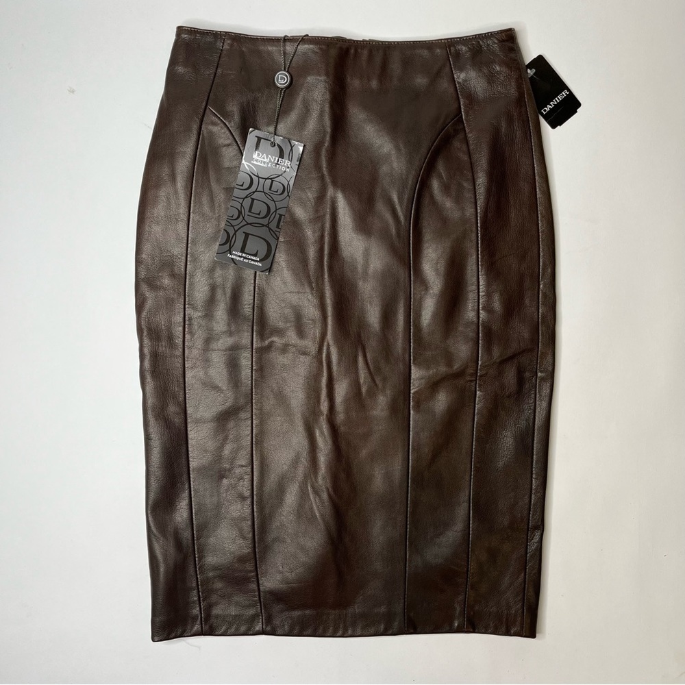 NEW Soft Espresso Brown Italian Leather High-Waisted Chocolate Chic Pencil Skirt